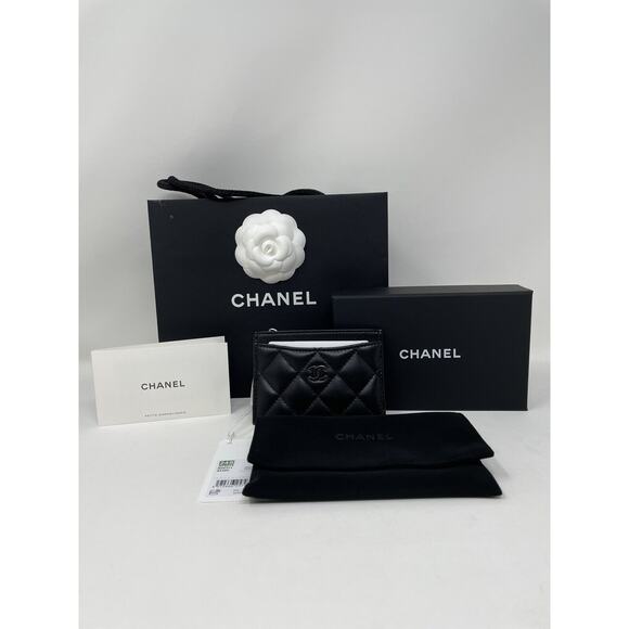 Chanel Classic Flat So Black Card Holder Lambskin Leather Wallet New 24S - Picture 2 of 11